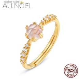 Cluster Rings ALLNOEL Rose Quartz Rings For Women 925 Sterling Silver Natural Rose Quartz Zirconia Diamond Adjustable Wedding Gift Bijoux 2022 L240315