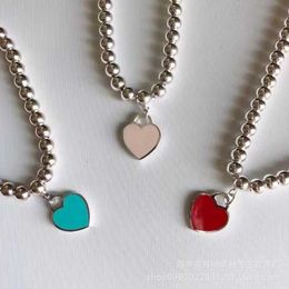 Tifaniym classic T Family Copper Plated 925 Sterling Silver Enamel Blue Heart Pink Red Pendant Shape Ball Bracelet