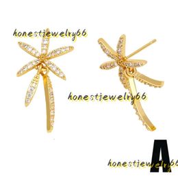 Stud Earrings Copper Palm Tree For Women Rhinestone Round Ear Studs Gold Plated Jewellery Gifts 2024 Designer Jewellery Orecchini Stud Earrings High Quality Gift