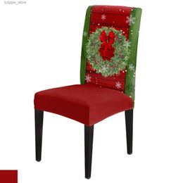 Chair Covers Christmas Pine Needle Wreath Bow 4/6/8PCS Spandex Elastic Chair Case For Wedding Hotel Banquet Dining Room L240315
