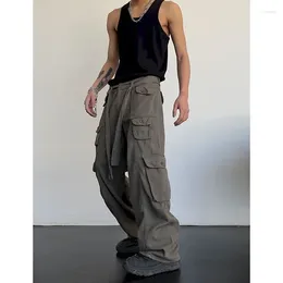 Men's Pants Foufurieux High Street Retro Casual Large Pocket Overalls Men Women Summer Waist Loose Straight Tube Draped Wide Leg