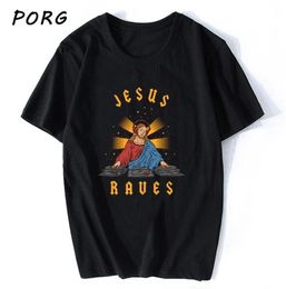 Jesus Raves Print Casual Mens T Shirts Fashion Harajuku Custom Tshirt Short Sleeve Tshirt Punk Oversized 039s 2107061934820