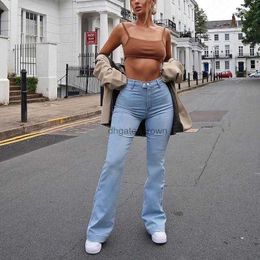 Womens Jeans Washed Blue High Waist Women Casual Retro Skinny Straight Flared Pants Button Y2K Korean Fashion Girl Trousers 2023