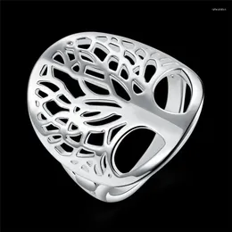 Cluster Rings Beautiful 925 Sterling Silver Tree Of Life Ring Hollow Fashion Noble Women Lady Design Gift Men Unisex Cute