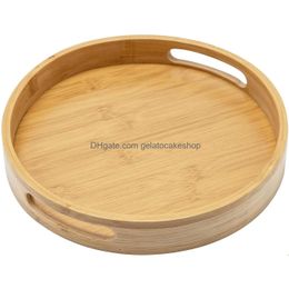 Breakfast Trays Japanese Style Round Tray Food Serving Plate Bamboo Snack Deseert Teaboard For Home Drop Delivery Garden Housekee Or Dh7Bq