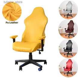 Chair Covers PU Leather Office Chair Cover Elastic Chair Covers Solid Colour Armchair Slipcover for Computer Gaming Chairs Study Play Room L240315
