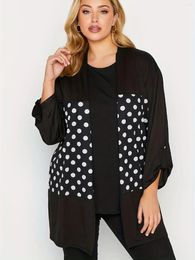 Outerwear Plus Size Casual Cardigan Women's Colorblock Polka Dot Print Roll Up Sleeve Open Front