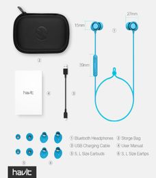 HAVIT Bluetooth Headphone Sport V42 IPX5 Sweatproof Magnetic Earplugs Wireless Earphone Waterproof Stereo With Microphone I396747204