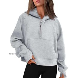 Lu-43 Sonbahar Kış Yoga Takım Süpürge Hoodie Yarım Zip Kadın Spor Süvarisi Gevşek Spor Salonu Ceket Fitness Kısa Peluş Ceket Sweatshirt 7532