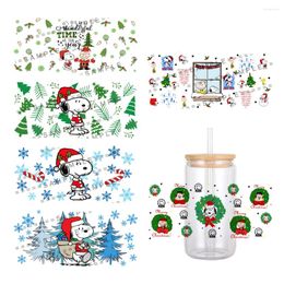 Gift Wrap Christmas Japan Cartoon Dog Pattern UV DTF Transfer Sticker Waterproof Transfers Decals For 16oz Glass Cup Stickers