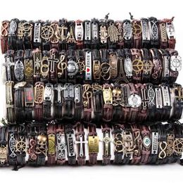 HOQIAGA 100pcs leather bracelets men women Genuine vintage punk rock retro couple handmade cuff wristband whole lots bulk 2103262c