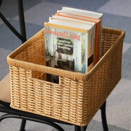 Baskets Woven Imitate Wicker Storage Box Snack Organiser Handmade Straw Laundry Kids Toy Container Desktop Sundries Container
