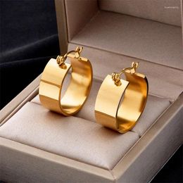 Hoop Earrings FEEHOW Modyle High Polished Punk For Women Gold Colour Stainless Steel Party Jewellery