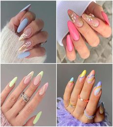 24pcs Almond False Nails Short French Design Press On Nails Artificial Ballerina Full Cover Fake Nail Tips4028617