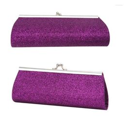 Evening Bags 2X Women Glitter Clutch Purse Party Wedding Banquet Handbag Shoulder Bag (Purple)