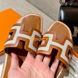 Oran sandals pantofole estate suola in pelle genuina con sandalo a fila per donne 2024 Springsummer New Tourism Vacation Colo ha HB101J