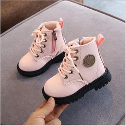 Boots 2024 Autumn/Winter Children Boys Girls Leather Plush Fashion Waterproof Non-slip Warm Kids Shoes