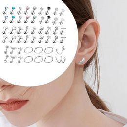 Stud Earrings Lip Piercing Jewelry Hoop Ear Studs For Women Men Heart Star Triangle Flower Moon