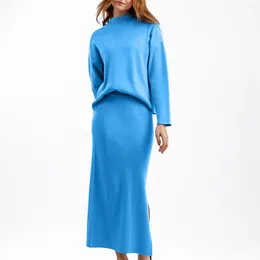 Casual Dresses Knitted Sweater Two Piece Suit Women Fashion Temperament Loose Tops & Skirt Autumn And Winter Solid Colour Robe