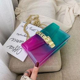 Drawstring PVC Candy Colour Clear Jelly Bag Golden Chains Fashion Flap Women Shoulder Designer Crossbody For Handbag