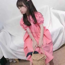 Girl's Dresses Childrens clothing summer 2023 new little girl buffy sleeves princess dress uniform pink children dressed dresses for girls for children 240315