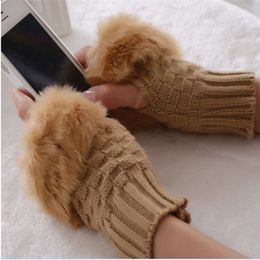 Winter Warmer Fingerless Gloves Knitted Fur Trim Gloves 12pairs lot 245N