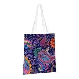 Shopping Bags Art Paisley Pattern Reusable Grocery Folding Totes Washable Lightweight Sturdy Polyester Gift