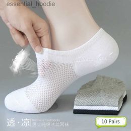 Men's Socks 10 Pairs Summer Casual Solid Mesh Men Breathable Thin Cool No Show Ice Cotton Short Gifts for MenC24315