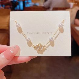 Link Bracelets XUFEIR Zircon Flower Shaped Bracelet For Women Vintage Imitation Pearl Cuff Statement Chain Pulsera Wristband