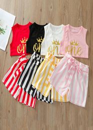 kids Clothing Sets girls outfits children Letter crown print sleeveless vest Topsstripe Shorts 2pcssets summer fashion Boutique 9158579