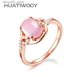 Wedding Rings Fashion Ring Silver 925 Jewellery with Oval Rose Quartz Zircon Gemstone Rose Gold Coloured Finger Ring Suitable for Womens Wedding Party Gifts Q240315