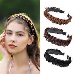 Fishbone Braided Headbands Synthetic Hair Braided Hair Hoop for Women Girls Hair Styling Wig Fishbone Twist Hair Band Hair Accessories