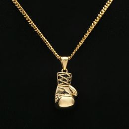 Mens Hip Hop Necklace Jewelry Stainless Steel Boxing Gloves Pendant Necklace With 60cm Gold Cuban Chain243F