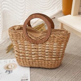 Beach Bags Women's Woven Bag Round Bamboo Handle Straw Simple Hard Portable Fashion Versatile Handbag