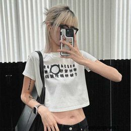 Women's T-Shirt Nanyou M6 Early Spring New 24 Double Shadow Digital Print Design Short sleeved Open Navel Versatile T-shirt for Women Three Colors V5N4