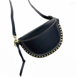 Bag Rivet Decoration Woman Crossbody Cow Leather Metal Women Shoulder Female Chest Bags Sac A Mian