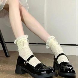 Women Socks Lace Mid-calf Retro Hollow Design Japanese College Style Long For Lolita Shirring Edge Out