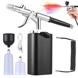 Portable Rechargeable Wireless Airbrush With Compressor Double Action Spray Gun For Face Beauty Nail Art Tattoo Craft Cake Paint 240304