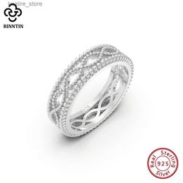 Cluster Rings Rinntin 925 Sterling Silver Classic Infinity Band Ring for Women Wedding Eternity Statement Promise Ring Jewelry Gift SR309 L240315