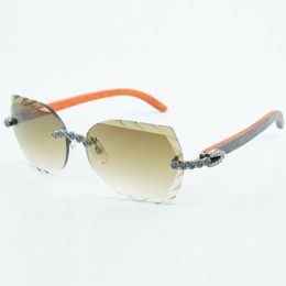 Fashionable new product blue bouquet diamond and cut sunglasses 8300817 with natural orange wood leg size 60-18-135 mm
