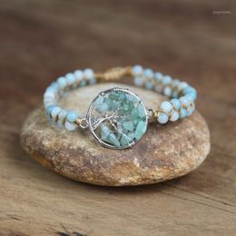 Amazonite Stone Tree of Life Bracelet Yoga Energy Chakra String Beads Braided Charm Bracelet Women Men Handmade Jewelry12182