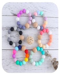 2021 New DIY baby Silicone teething beads Newborn Teething Ring Infant Wood Ring Teethers Baby Toy Colorful Silicon Beaded Soother2239660