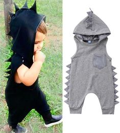 Dinosaur Hooded Detachable Baby Clothes Kid Infant Boy Girl Sleeveless Solid Baby Rompers Jumpsuit Summer Outfit New Born To 3Y T26611092