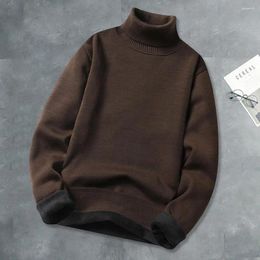 Men's Sweaters Men Knitted Sweater Turtleneck With Fleece Lining Slim Fit Knit Jumper For Autumn Winter