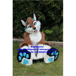 Mascot Costumes Brown Long Fur Furry Fox Husky Dog Wolf Fursuit Mascot Costume Adult Character Suit Anime Costumes Welcome the Doorman Zx3024