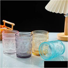 Wine Glasses Vintage Drinking Romantic Water Embossed Glass Tumbler For Juice Beverages Beer Cocktail Wholesale Drop Delivery Home G Dhtmc