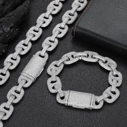 16mm 16/18/20/22/24inch Gold Plated Bling Diamond CZ Cubic Chain Necklace Bracelet for Men Women Hip Hop Punk Jewellery Necklace Chains