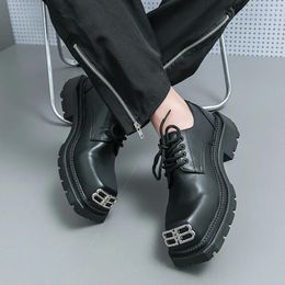 Casual Shoes 2024 Rock For Both Men Comfortable Lace-up Punk Leather Metal Outdoors Platform Solid Colour Men's