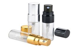 3ML Travel Refillable Glass Perfume Bottle With UV Sprayer Cosmetic Pump Spray Atomizer Silver Black Gold Cap2603398