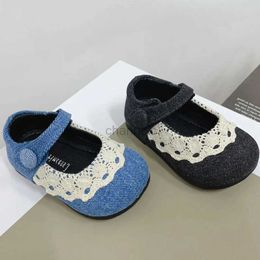 First Walkers Cute kids spring shoes 12-16cm with lace frills blue black denim fabric soft childrens shoes everyday princess walkers shoes 240315